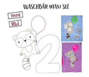 Stickserie - Waschbär Geburtstagszahlen Maxi Set